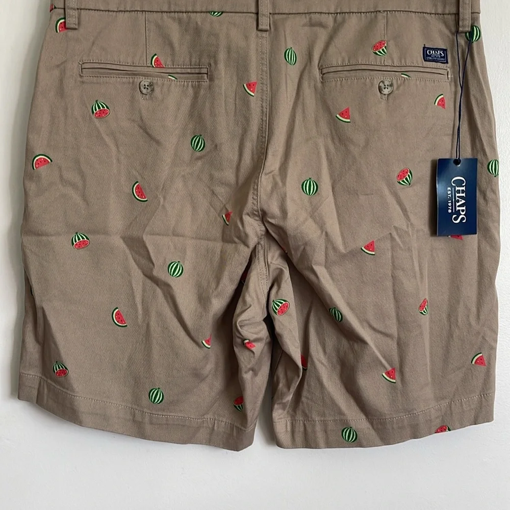Chaps Coastland Wash Men's Vintage Khaki Watermelon Print Graphic Casual Shorts